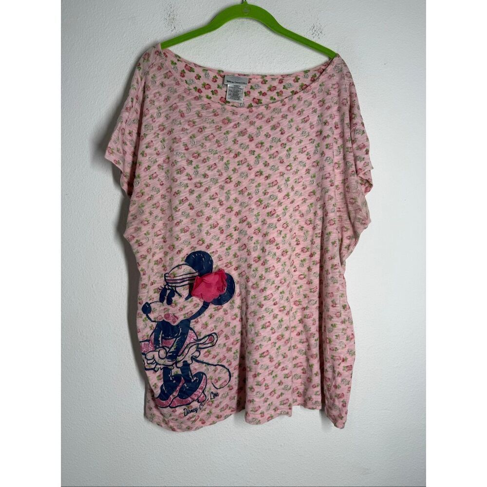 Disney Cruise Line Minnie Mouse Pink Floral Top XXL Glitter Graphic Oversized